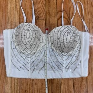 Windsor Rhinestone Beaded Embellished White Bustier Top